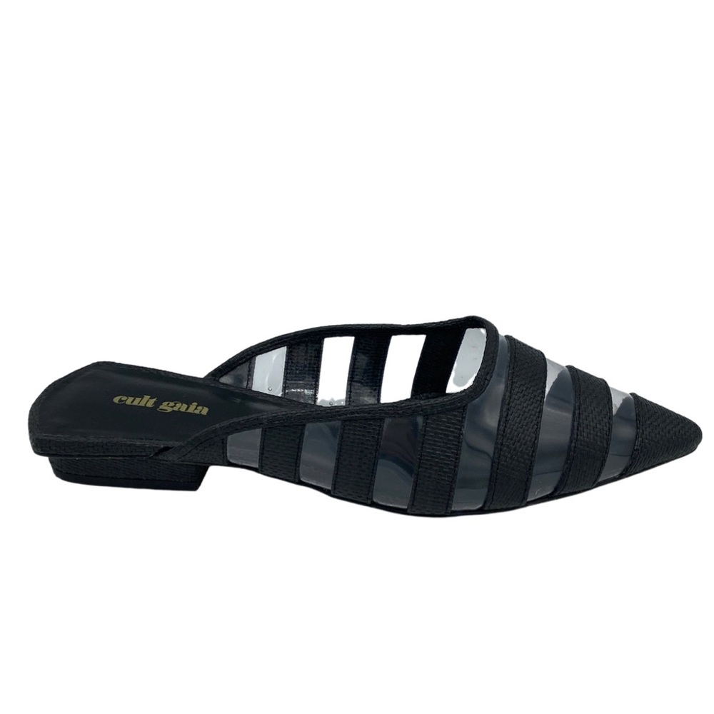 NWOB Cult Gaia Femi Vinyl & Black Faux Raffia Slide Ballerina Flats - Sz 8.5